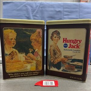 Vintage Hungry‎ Jack Pancake Mix Tins 2- 32oz Pillsbury -Proof of Purchase